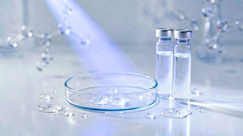 Blue light hyperpigmentation science - laboratory serum and molecular structure
