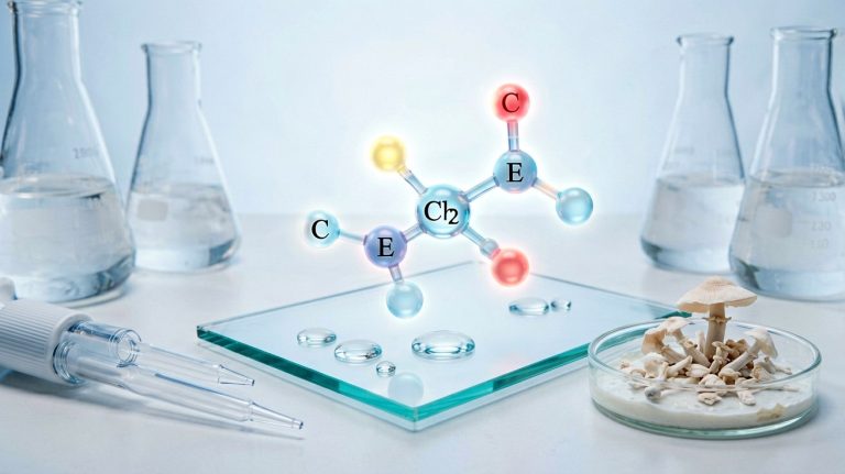 Ergothioneine skincare molecular structure in a laboratory setting